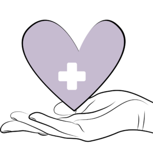 homepage icons (8) Hand holding heart with medical symbol.